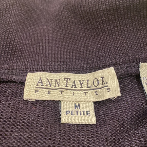 Ann Taylor Black Button Down Cardigan with White Stripes on Collar and Cuffs - Picture 13 of 15